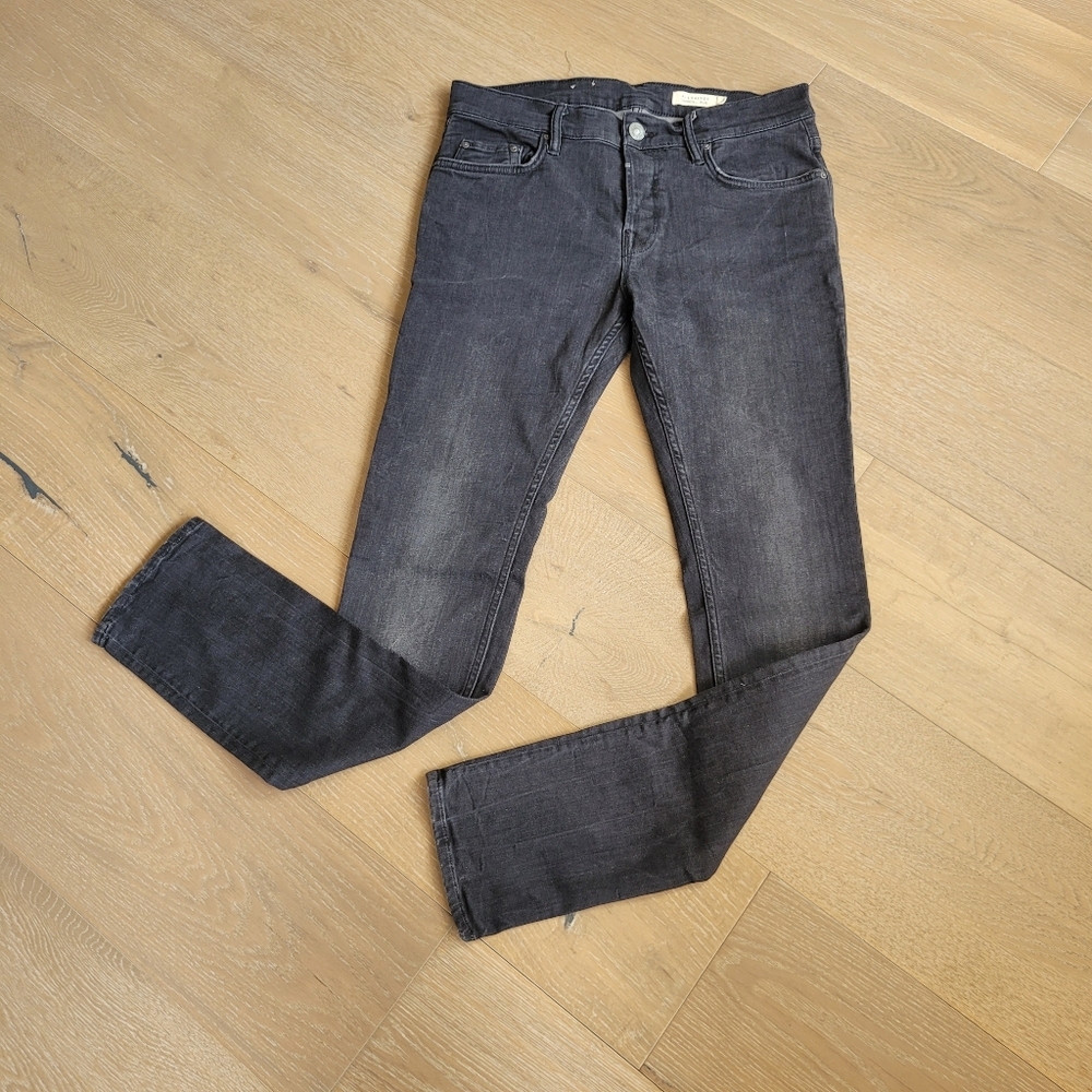All Saints Jeans Women's sz 31 Cigarette Button Fly Mid Rise Black Denim Jeans
